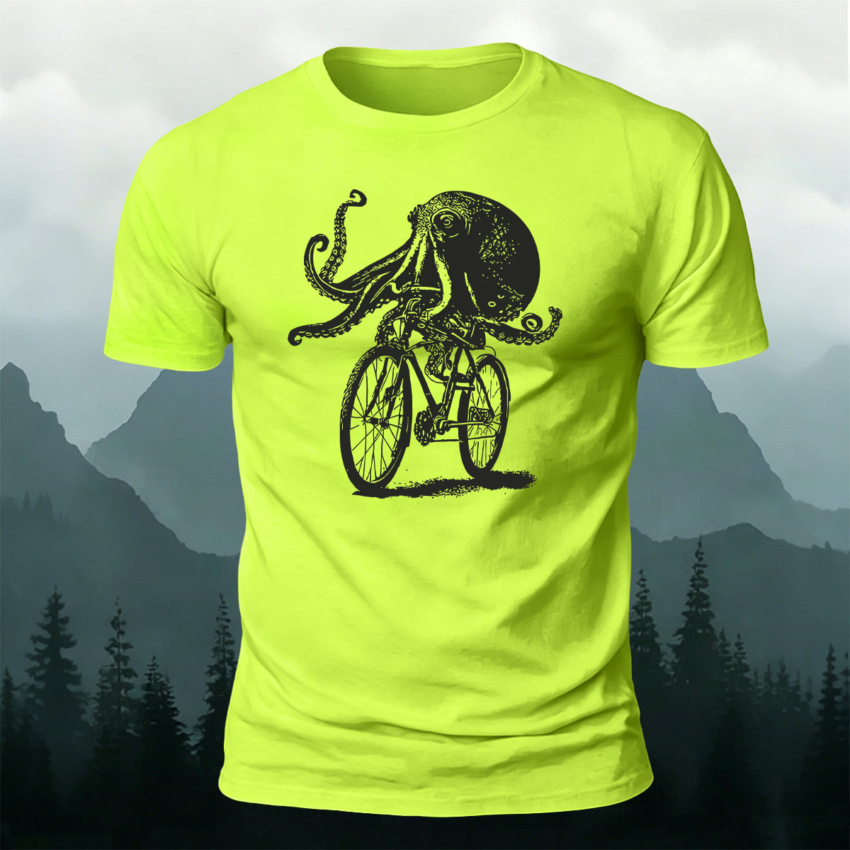 Octopus Cycling Fun Graphic 100% Cotton T-Shirt