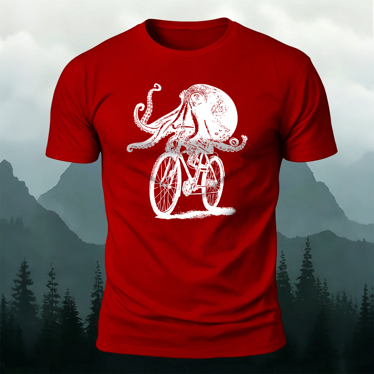 Octopus Cycling Fun Graphic 100% Cotton T-Shirt