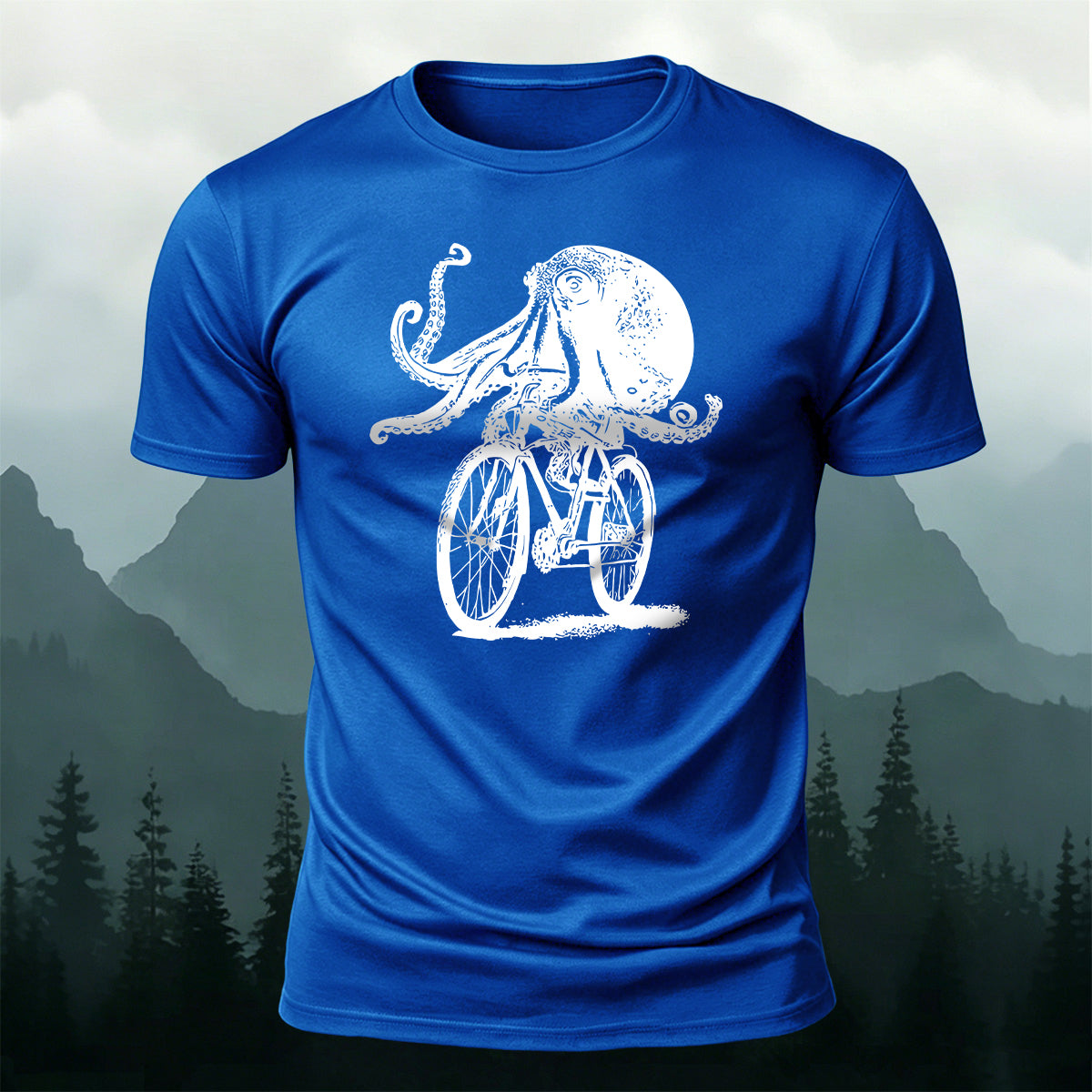Octopus Cycling Fun Graphic 100% Cotton T-Shirt