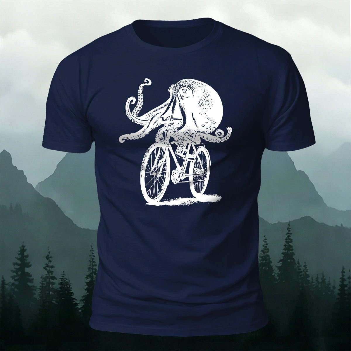 Octopus Cycling Fun Graphic 100% Cotton T-Shirt