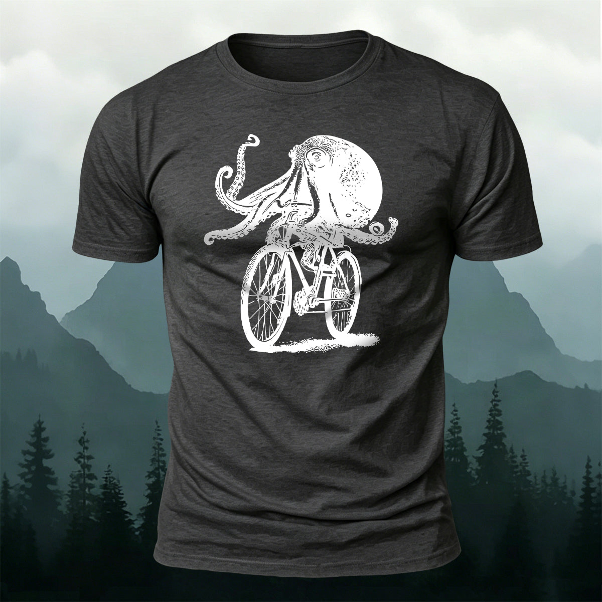 Octopus Cycling Fun Graphic 100% Cotton T-Shirt