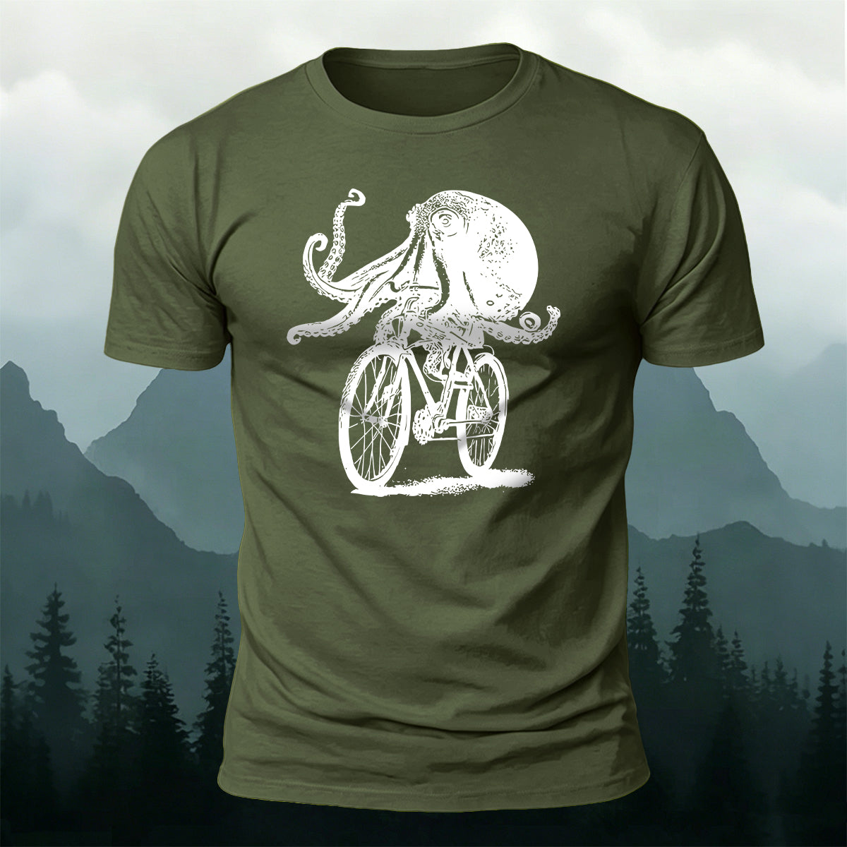 Octopus Cycling Fun Graphic 100% Cotton T-Shirt