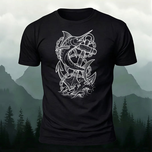 Soft Cotton Retro Tattoo Fish-Print Casual T-Shirt