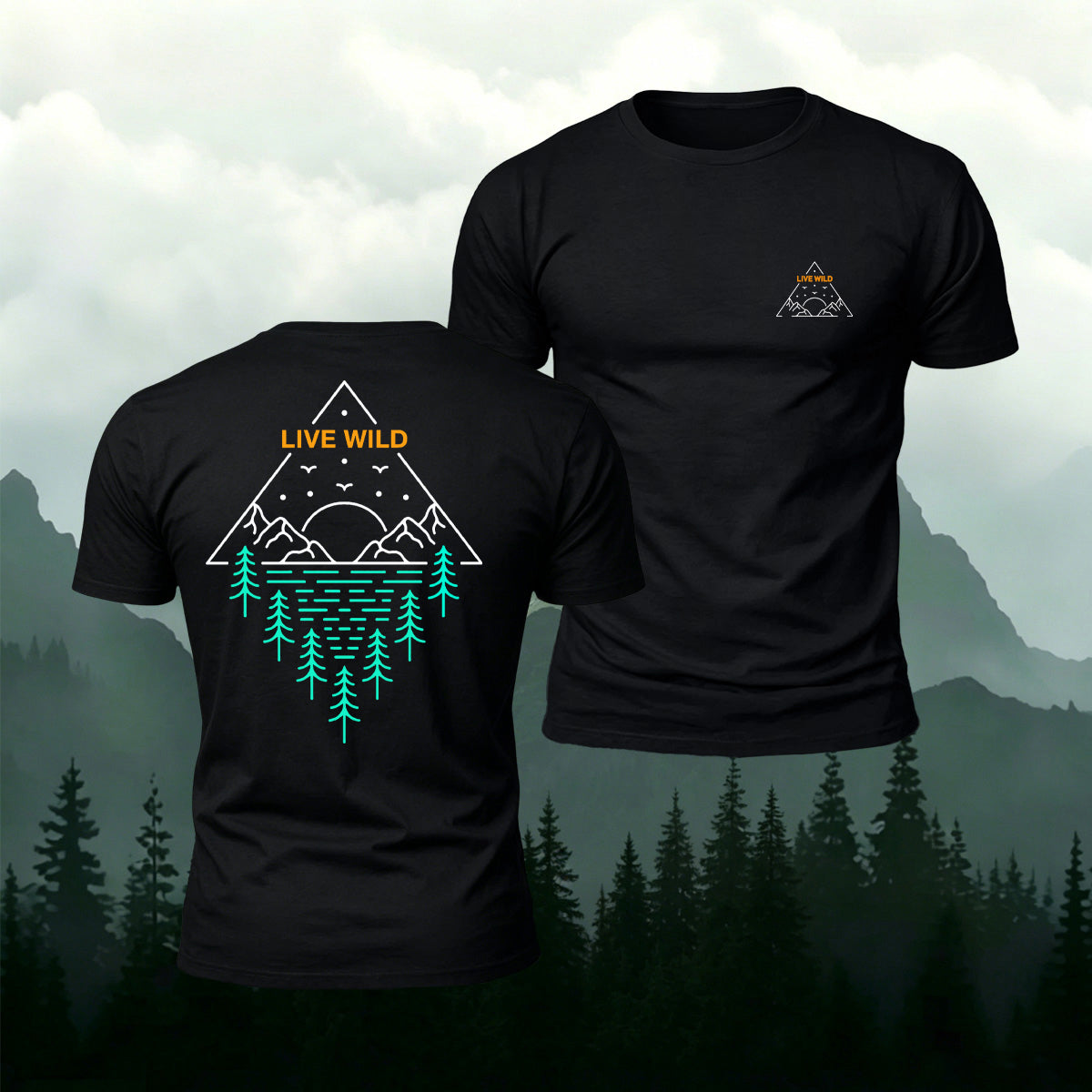 Outdoor Pattern Minimalist Trendy Premium Cotton Tee Black