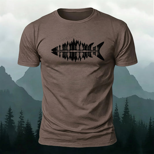 Soft Cotton Fish Tree Shadows Print T-Shirt