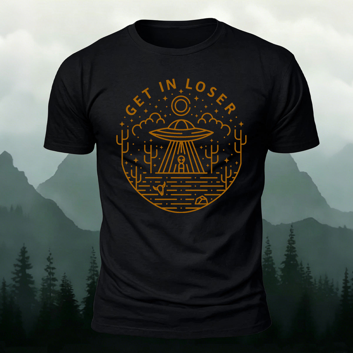 Simple Line Patterns Casual  Cotton Crew Neck T-Shirt Black