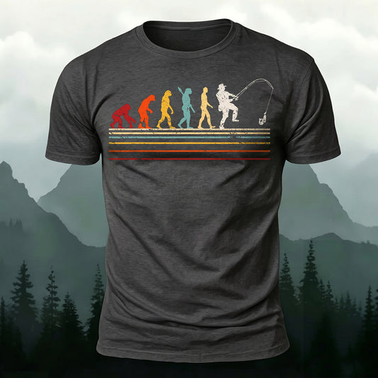 Soft Cotton Fisherman Colorful Silhouette Print Casual Tee