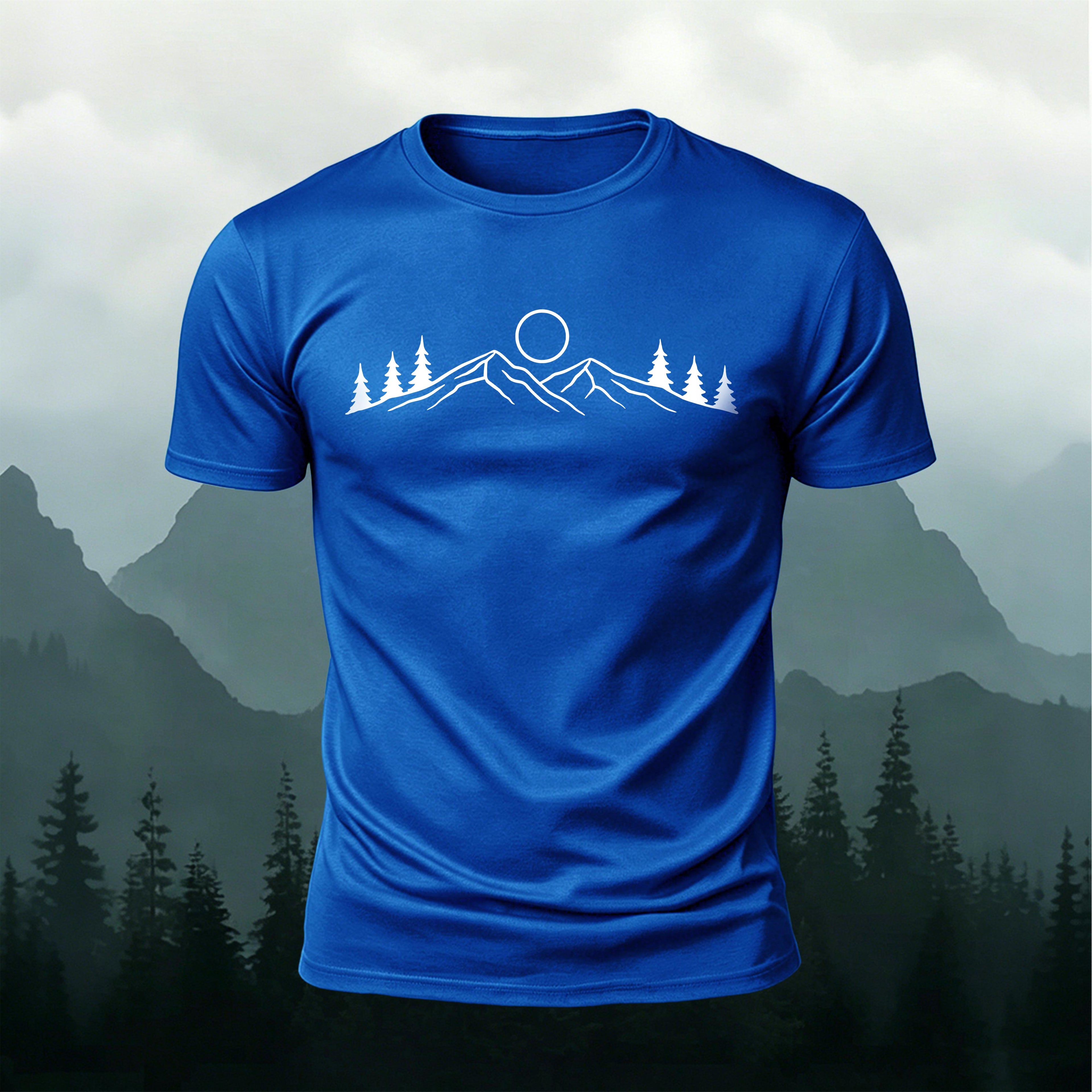 Sunrise Mountain Forest Print Casual T-Shirt