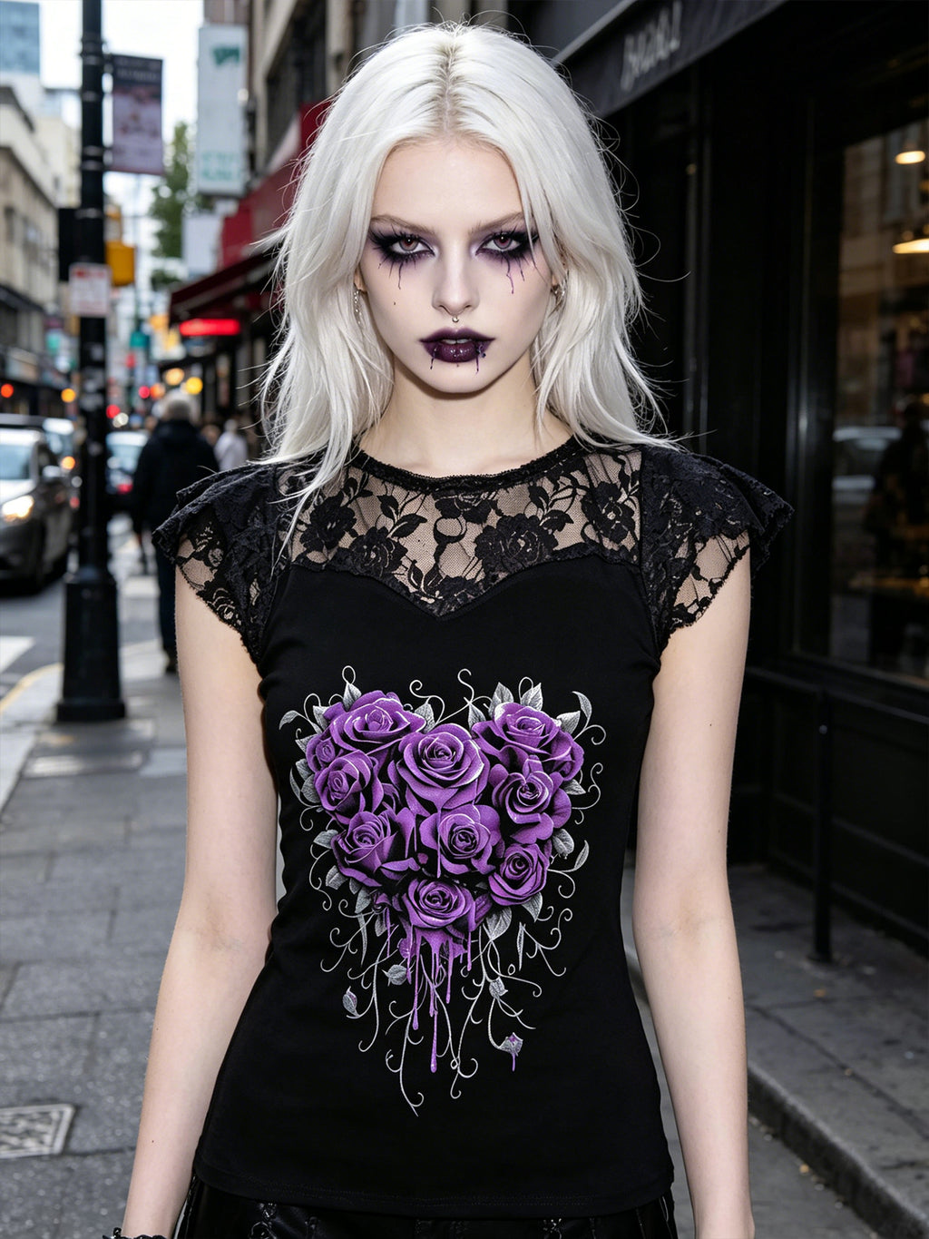 Dark Gothic Print Lace Fashion Women's Top