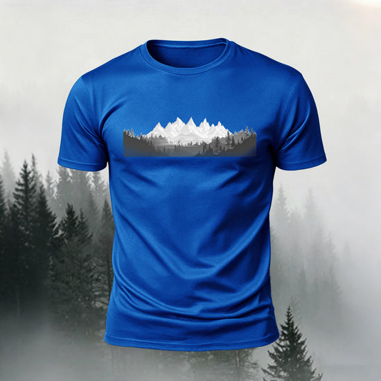 Mountain Forest Print Casual Comfortable T-Shirt Blue