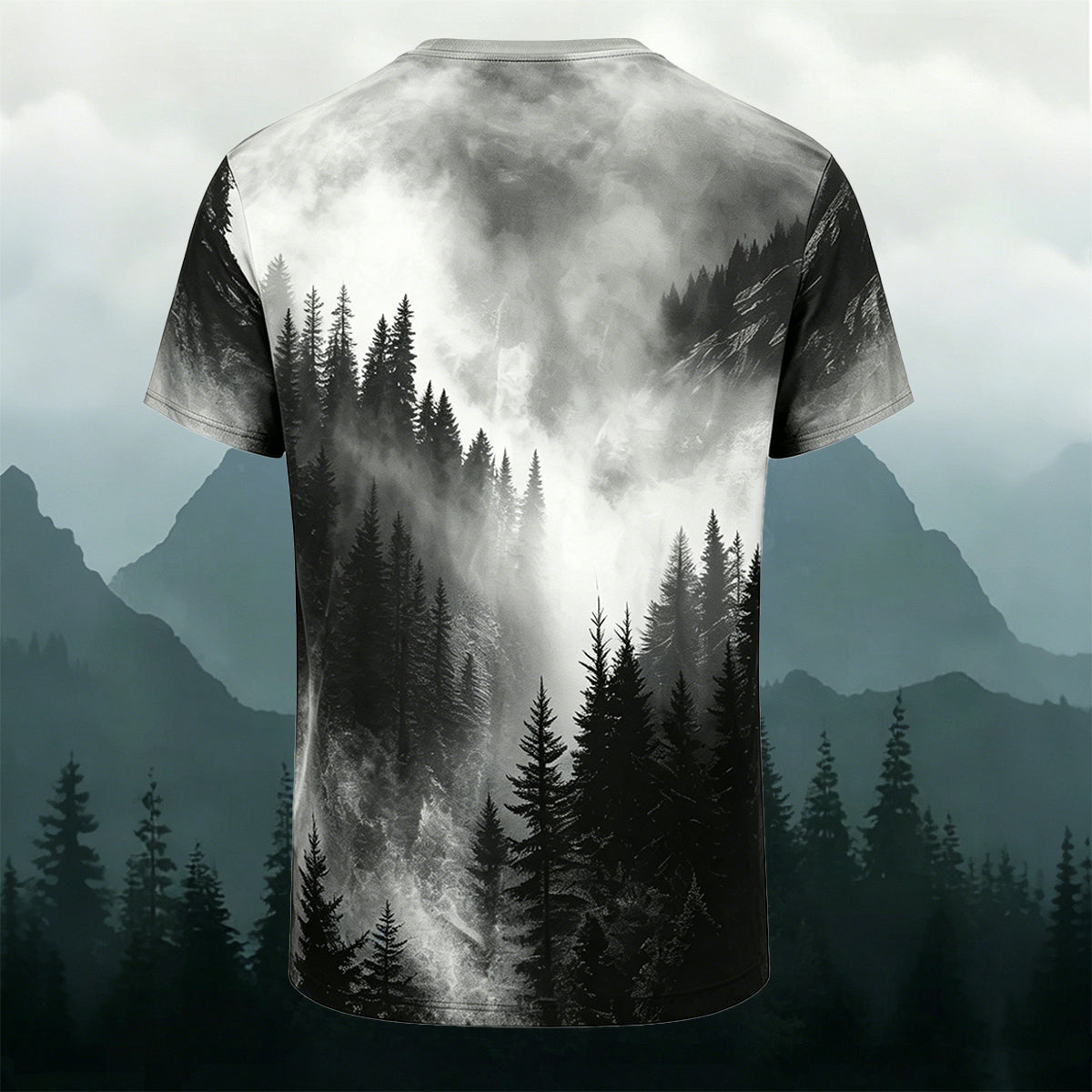 Ink-wash Forest Print Casual Cotton T-Shirt