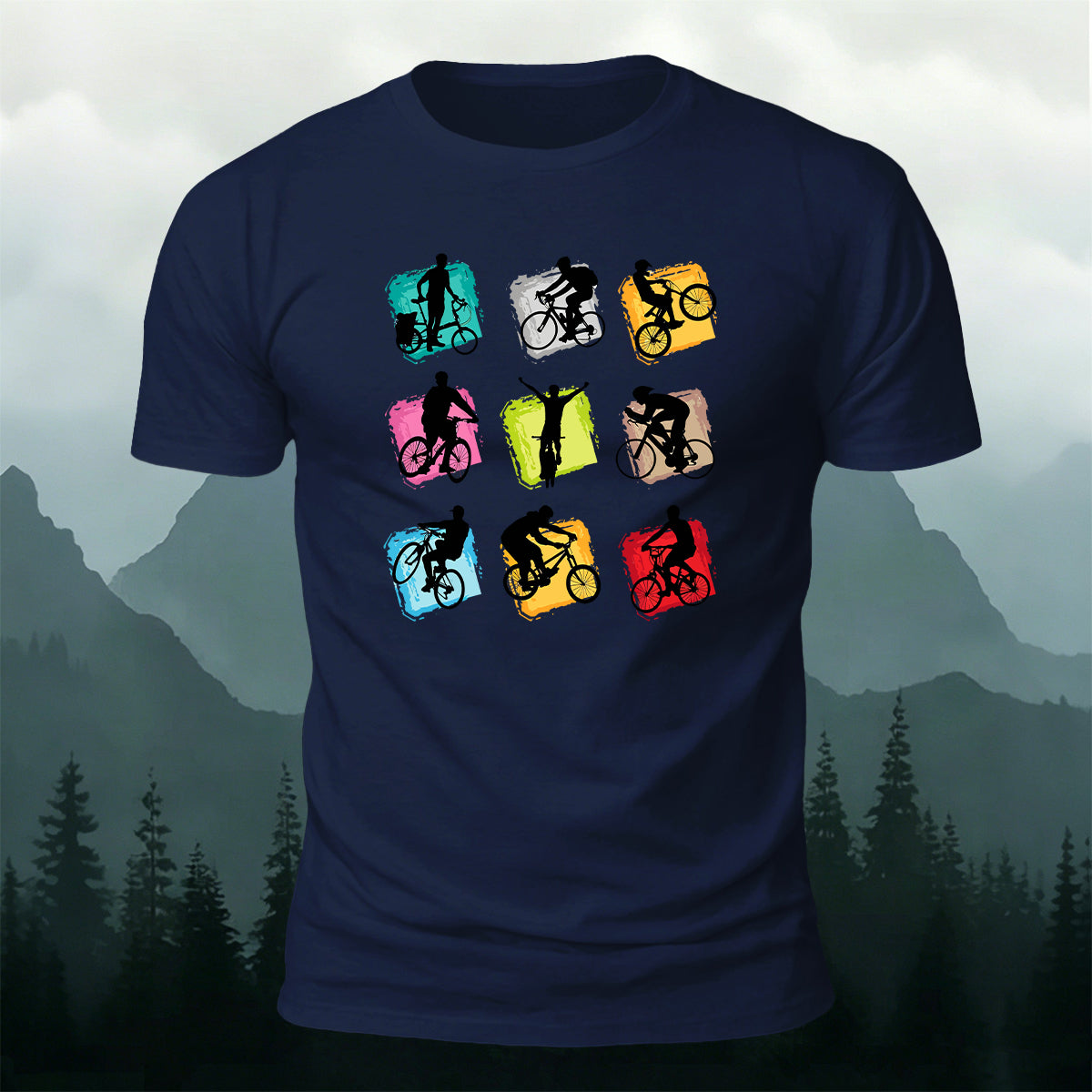 Colorful Nine-Grid Cycling Series Printed Cotton T-Shirt