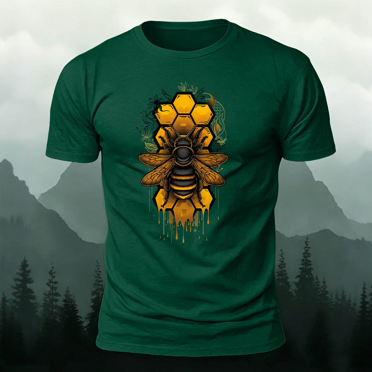 Bee Print Casual Natural 100% Cotton T-Shirt