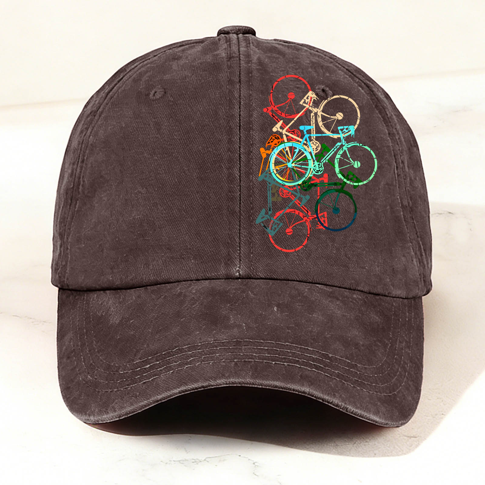 Colorful Bicycle-Printed Washed Baseball Cap