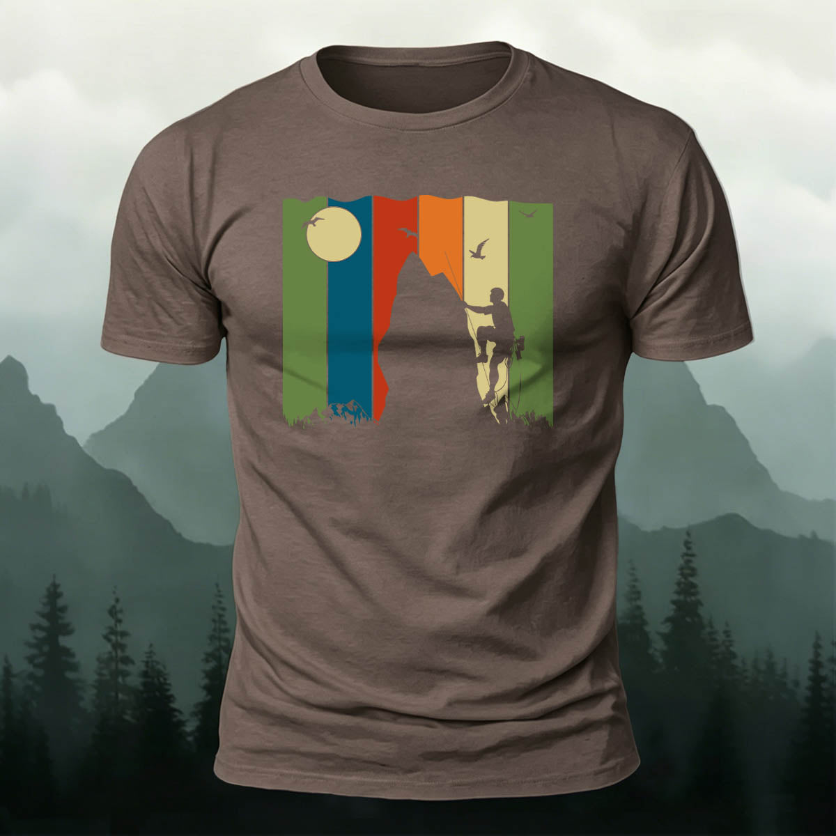 Artistic Rock Climbing Print Casual Outdoor Cotton T-Shirt
