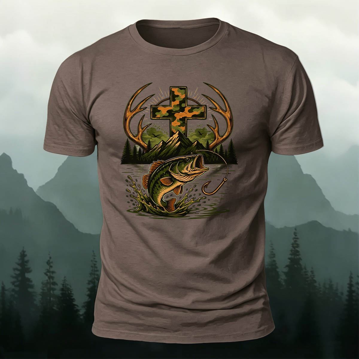 Fishing Cross Graphic Casual 100% Cotton T-Shirt