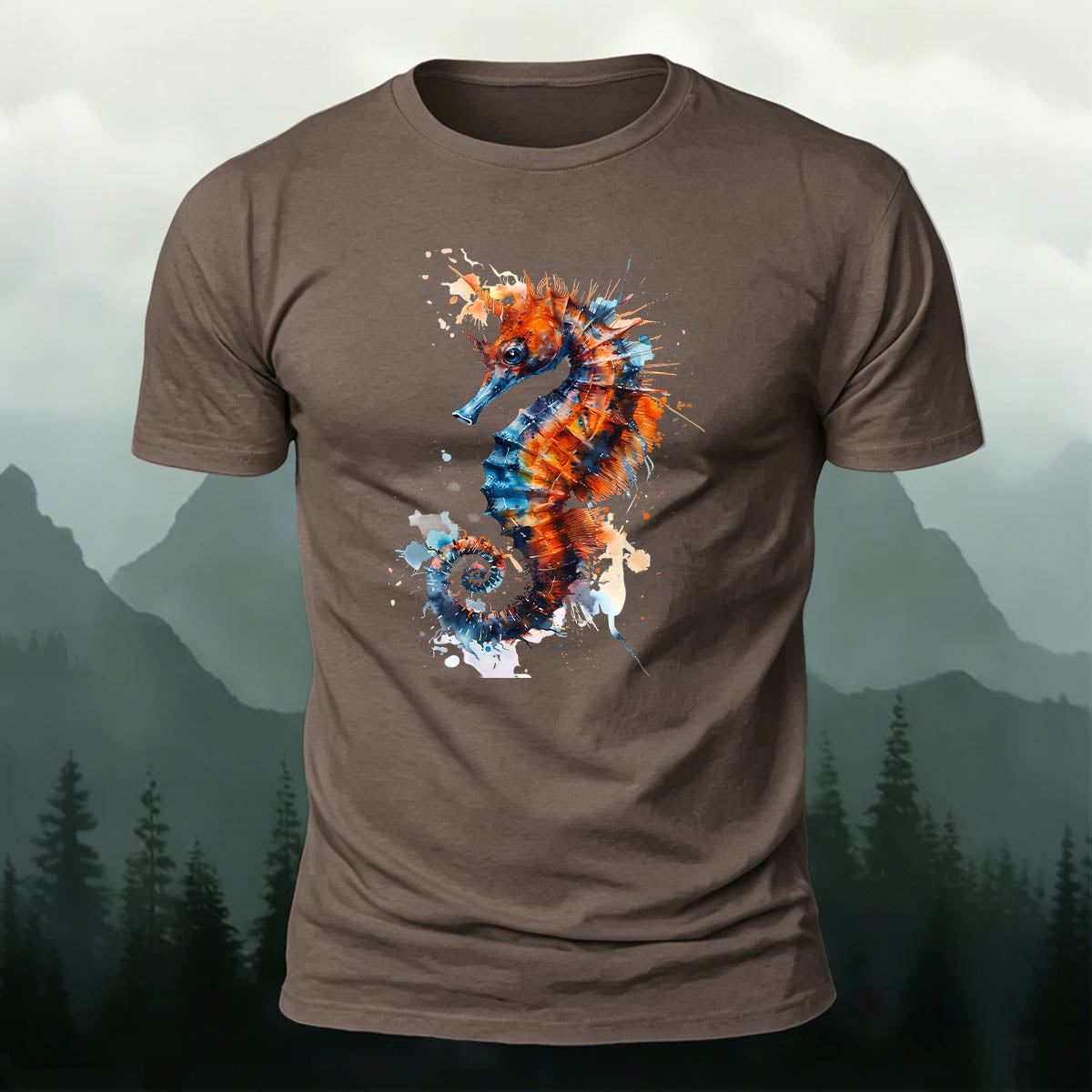 Seahorse Painted Retro Casual 100% Cotton Tee