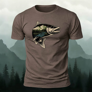 Trout Scenic Pattern Simple Casual Cotton T-Shirt