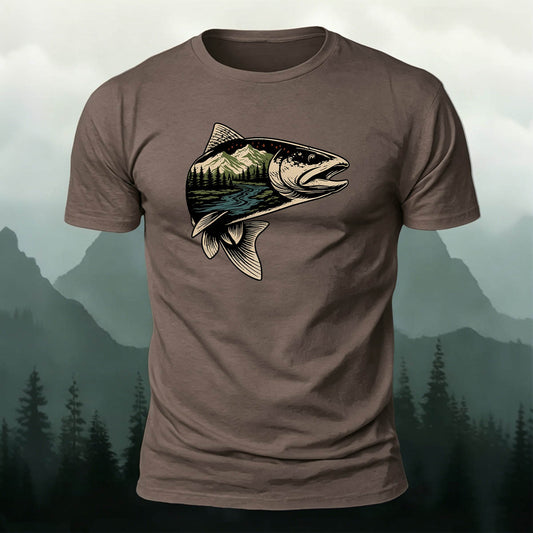 Trout Scenic Pattern Simple Casual Cotton T-Shirt