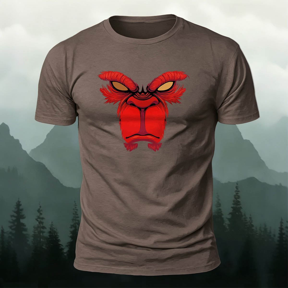 Red Angry Monkey Print 100% Cotton Crew Neck T-Shirt