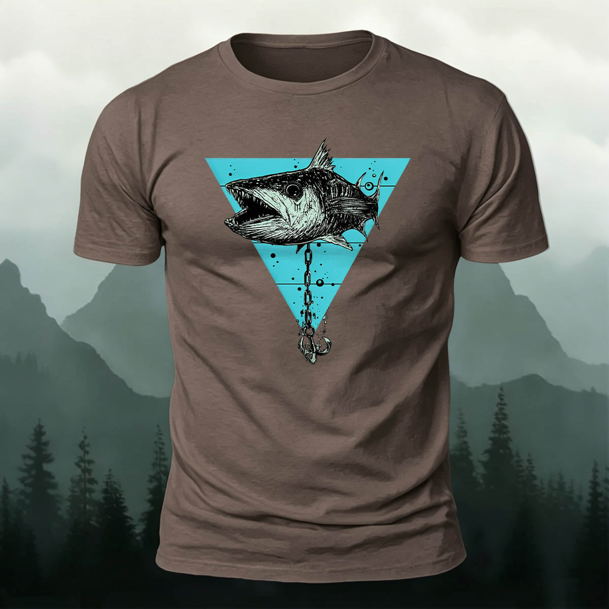 Vintage Fishing Chain Print 100% Cotton T-Shirt