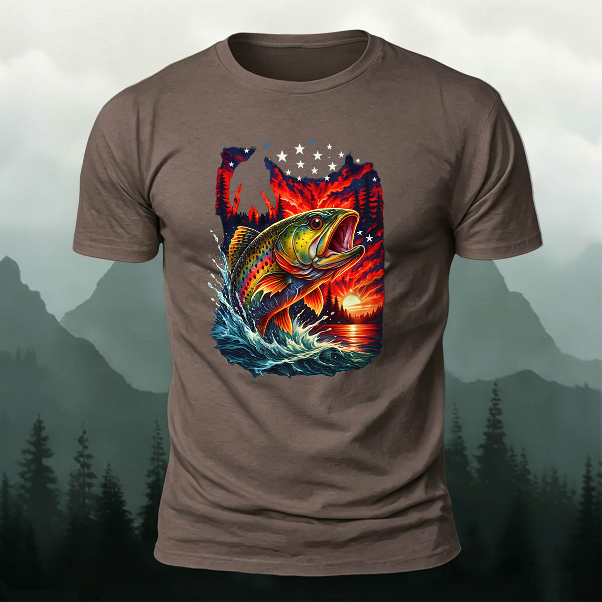 Trout Dusk Print Casual 100% Cotton T-Shirt
