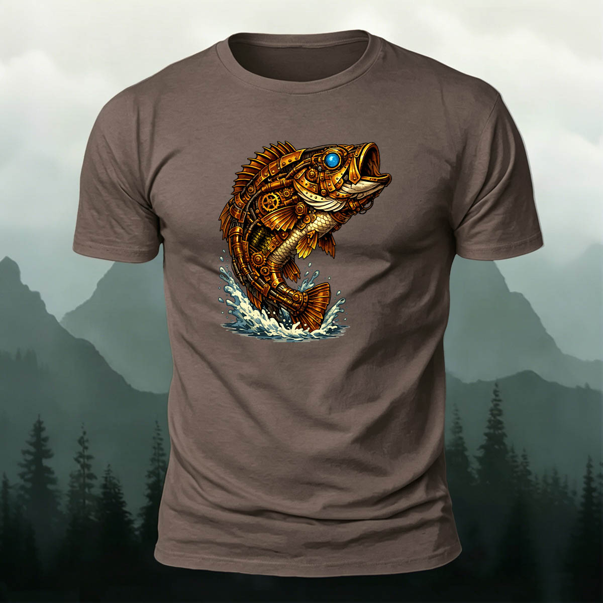 Mechanical Bass Print Outdoor Skin-Friendly T-Shirt
