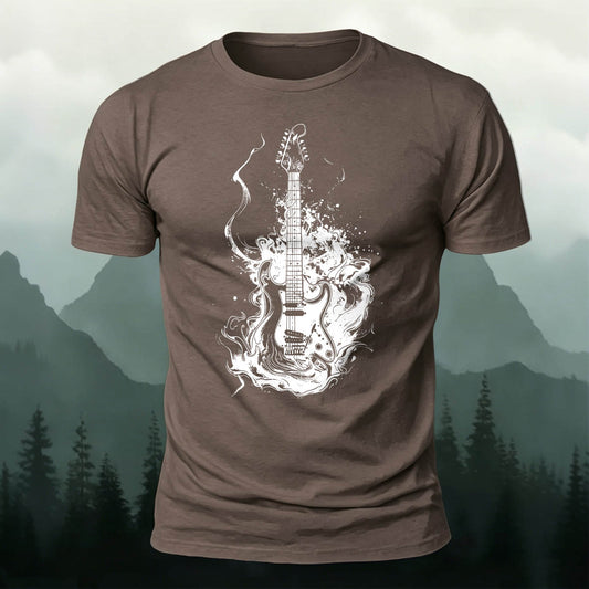 Combed Cotton Dream Guitar Print Slim-Fit Crew Neck T-Shirt