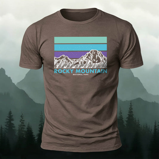 Combed Cotton Rock Mountain Print Casual T-Shirt