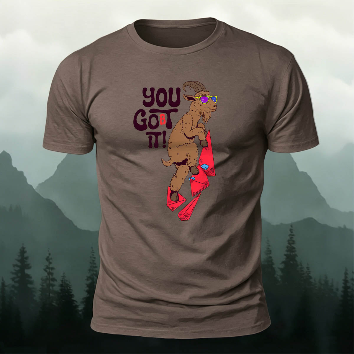 Rock-Climbing Goat Print Outdoor Cotton T-Shirt