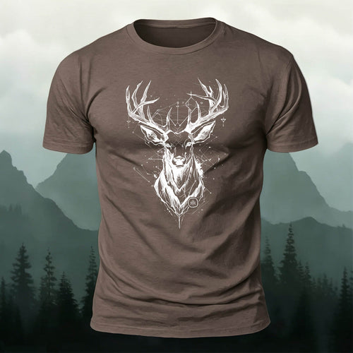 100% Cotton Deep Forest Elk Art Print Casual T-Shirt