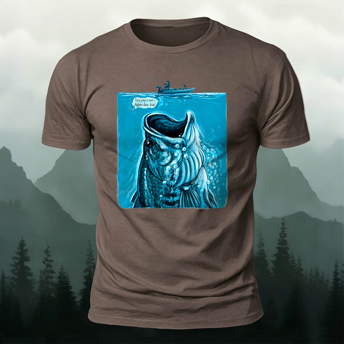 Black Bass Blue Print Casual Versatile Cotton T-Shirt