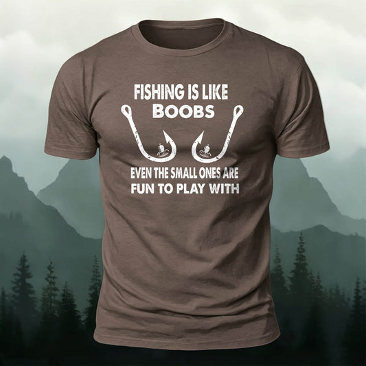 Combed Cotton Fishing Hook Print Casual T-Shirt