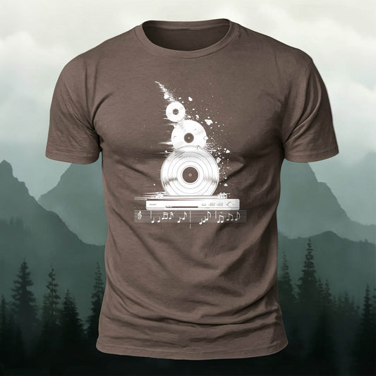 Cotton Sheet Music Radio Print Fitted Crew-Neck T-Shirt