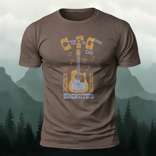 Soft Cotton Music Guitar Print Casual Round-Neck T-Shirt