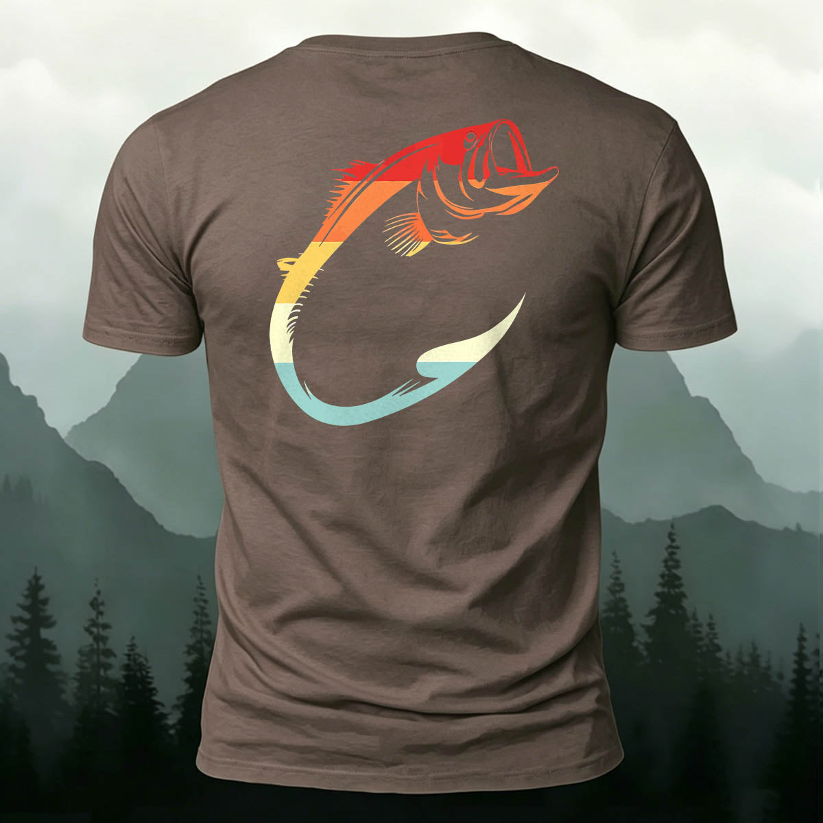 Fish Hook Print Simple Outdoor 100% Cotton T-Shirt