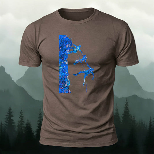 Adventure and Hiking Blue Printed Cotton T-Shirt