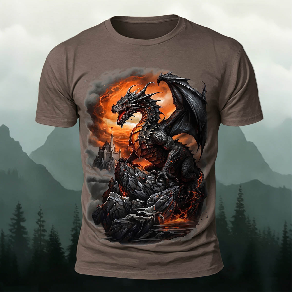 Dark Dinosaur Print Casual Crew Neck T-Shirt CO