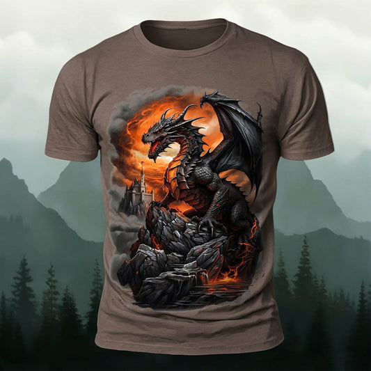 Dark Dinosaur Print Casual Crew Neck T-Shirt CO