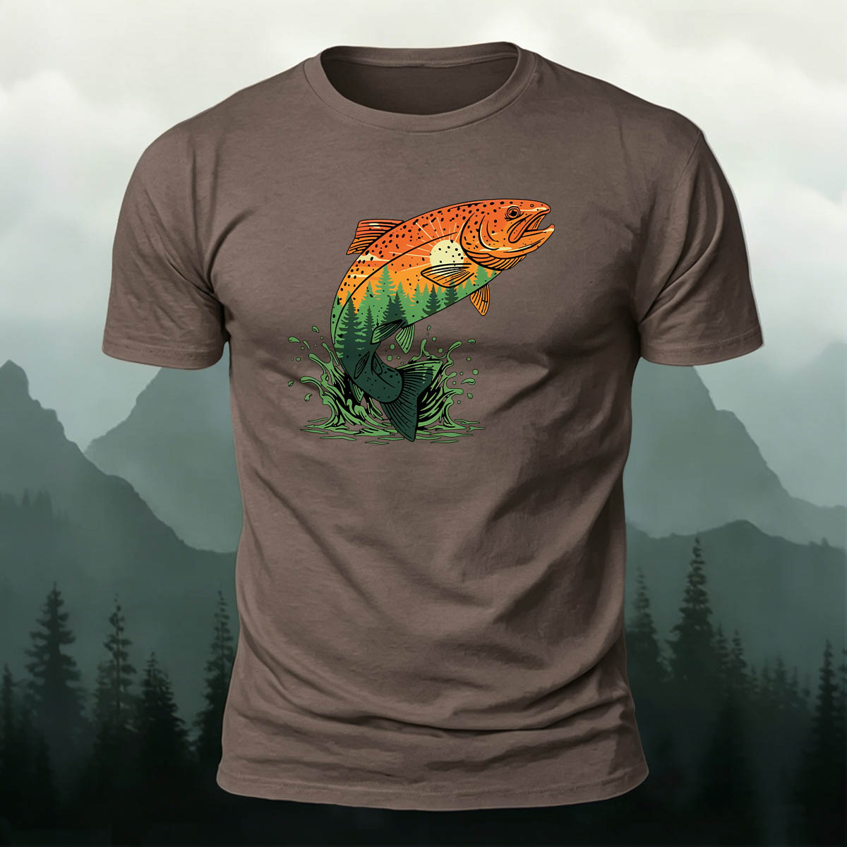 Trout Natural Print Casual Skin-Friendly T-Shirt