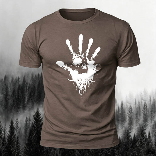 Cotton Skull Face Palm Print Outdoor T-Shirt