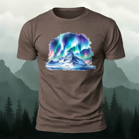 Soft Cotton Iceberg Aurora Print Round-Neck Casual T-Shirt