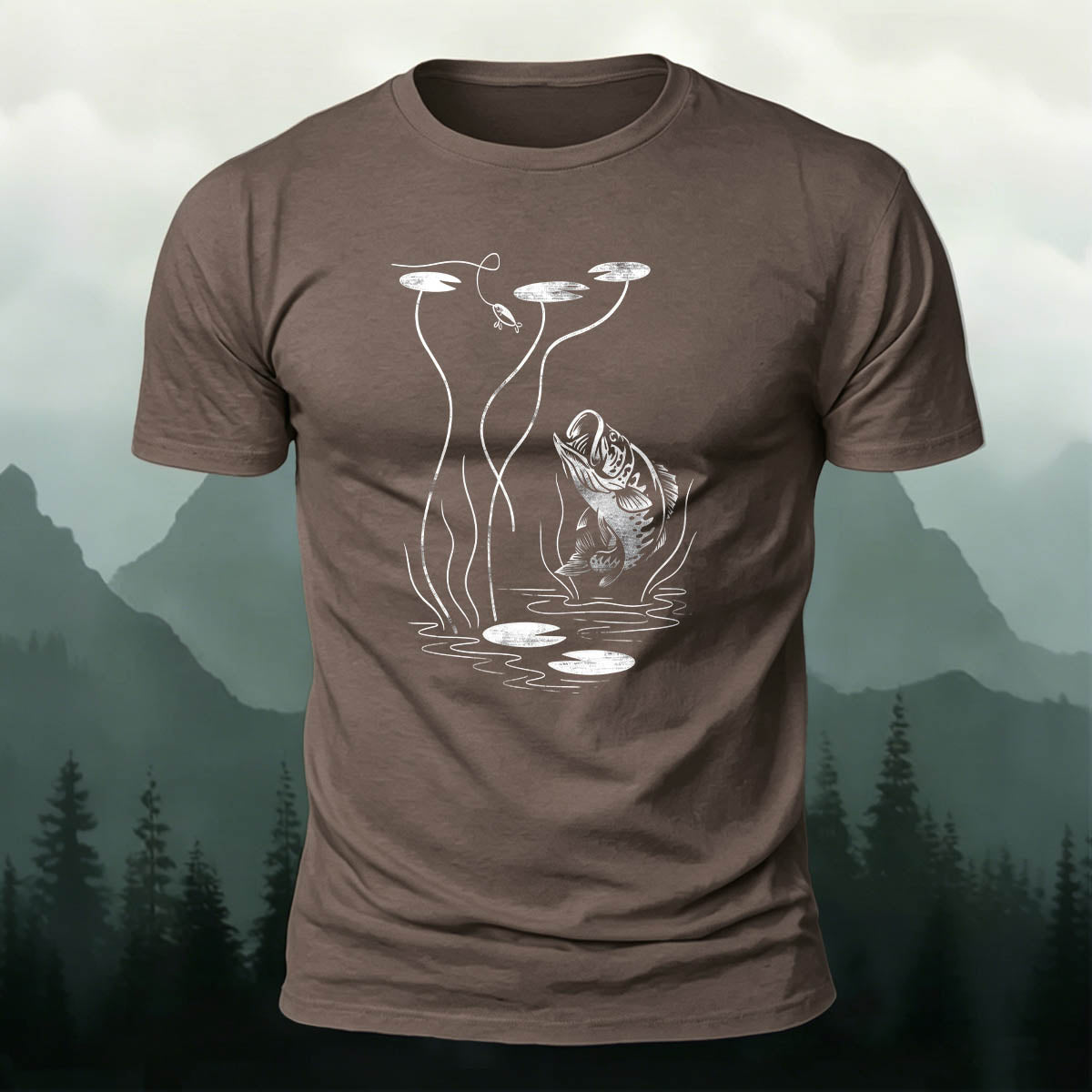 Fishing Print Natural Casual 100% Cotton T-Shirt