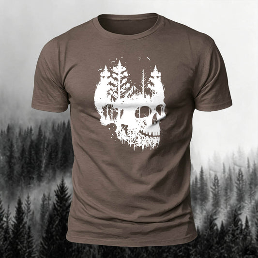 Cotton Dark Forest Skull Print Casual T-Shirt