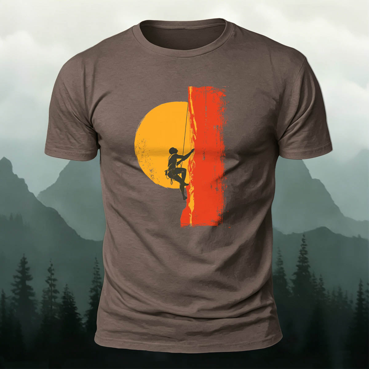 Red Sun Adventure Mountain Print Cotton T-Shirt