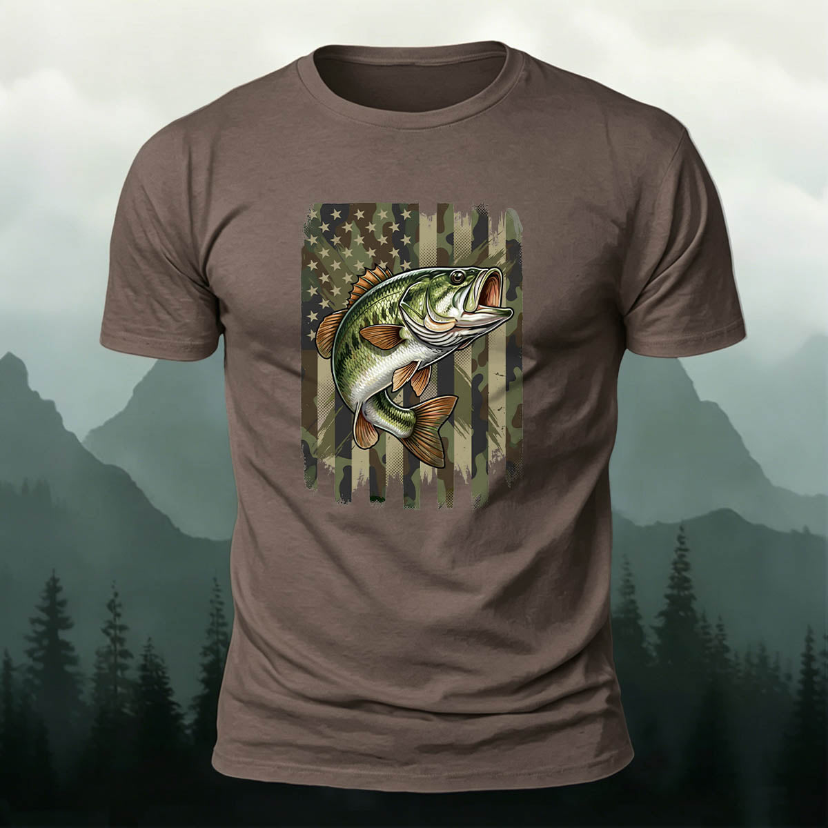 Black Bass Print Casual Versatile Cotton T-Shirt