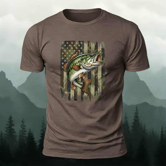 Black Bass Print Casual Versatile Cotton T-Shirt