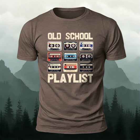 Cotton Retro Radio Print Crew Neck T-Shirt
