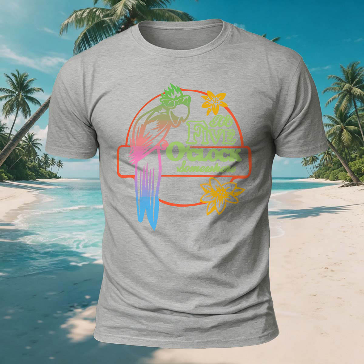Parrot Fun Pattern Outdoor Casual 100% Cotton Tee Grey