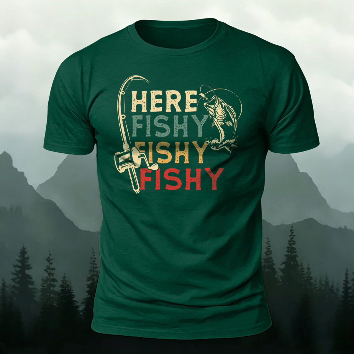 Here Fishy Outdoor Casual Cotton T-Shirt